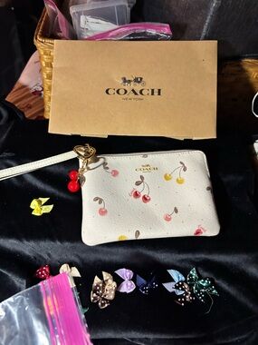 Coach Cherry Print Wristlet - Cream excellent condition